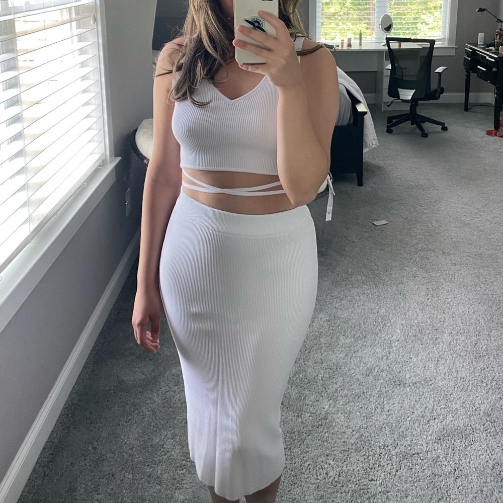 ZARA ribbed white 2-piece set